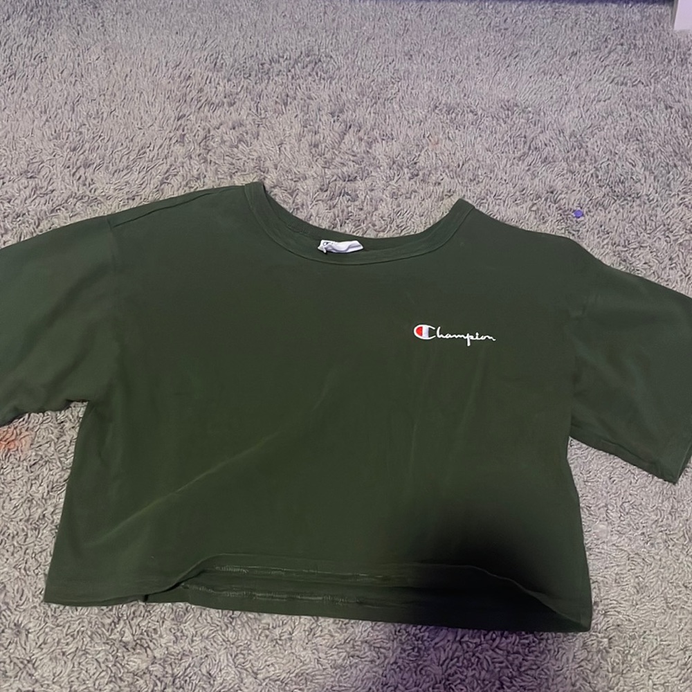 champion cropped army green tee